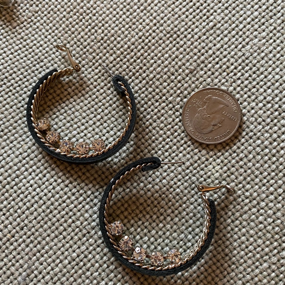 Leather and Rhinestone Hoop Earrings